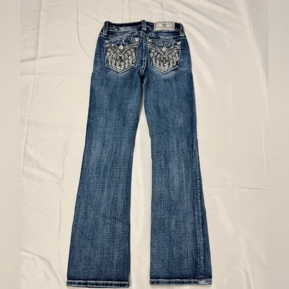 Miss Me Low Rise Bootcut Jeans Size 23 Embellished Pocket Western Y2K - Picture 3 of 8